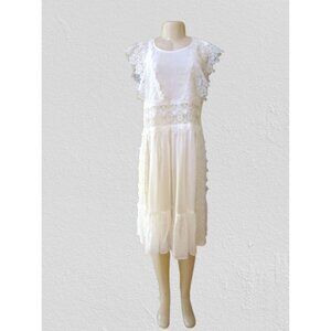 Sundance White Lace Midi Dress With Flutter Sleeves & Sheer Details Size